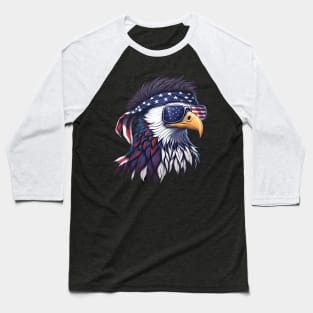 Patriotic Bald Eagle Mullet USA American Flag 4th of July Baseball T-Shirt